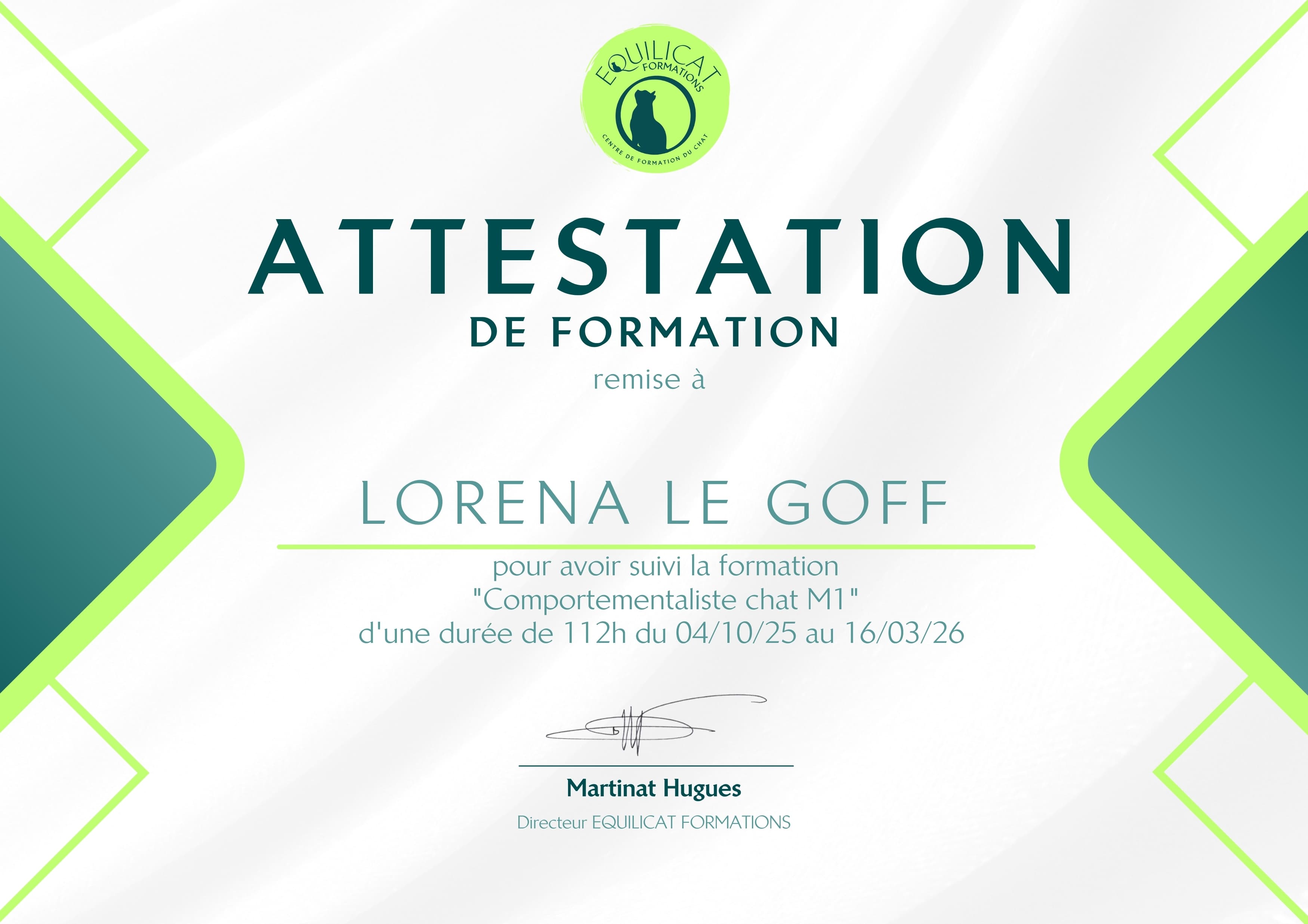 Diplôme Comportementaliste chat M1