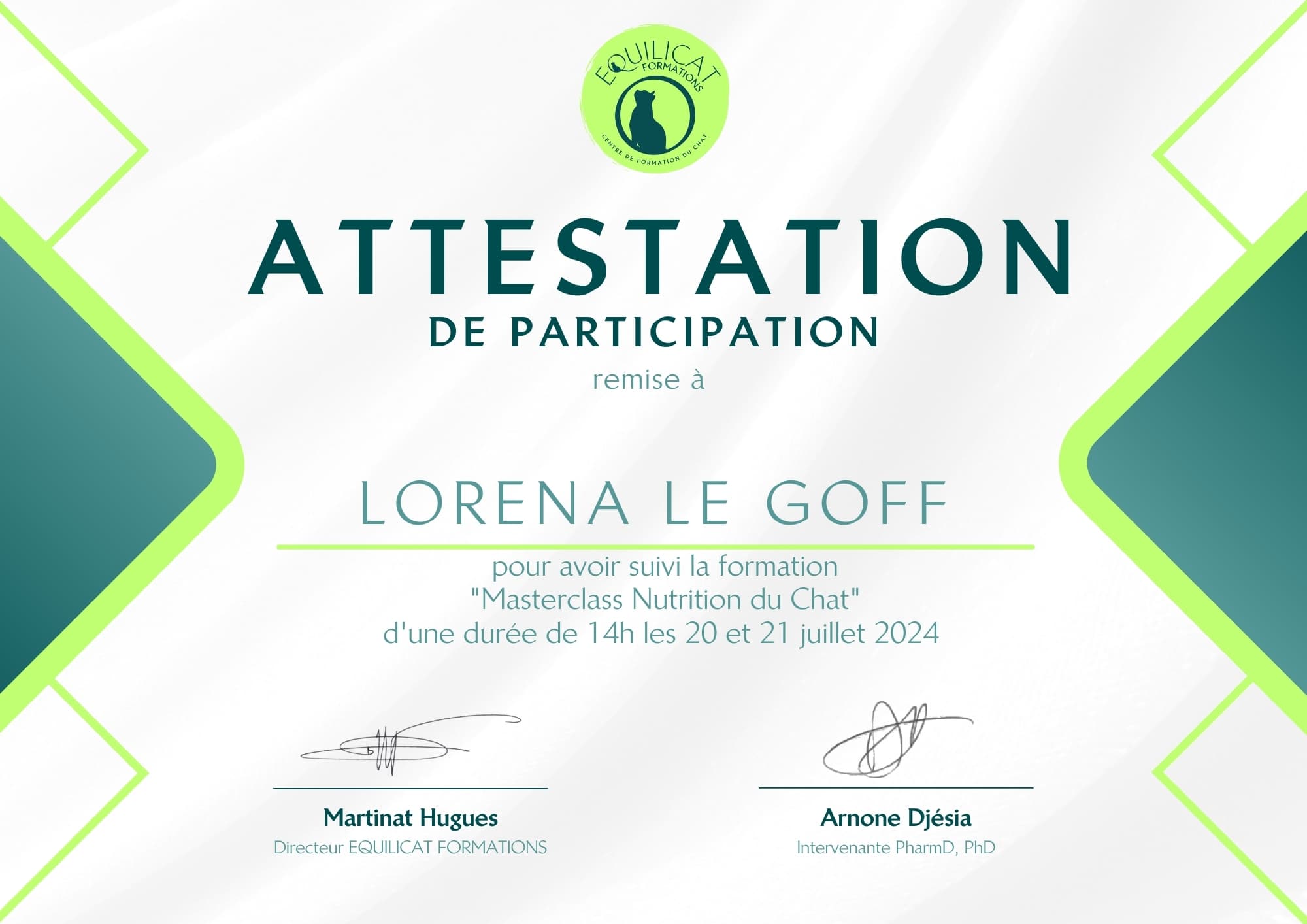 Diplôme Nutrition du Chat